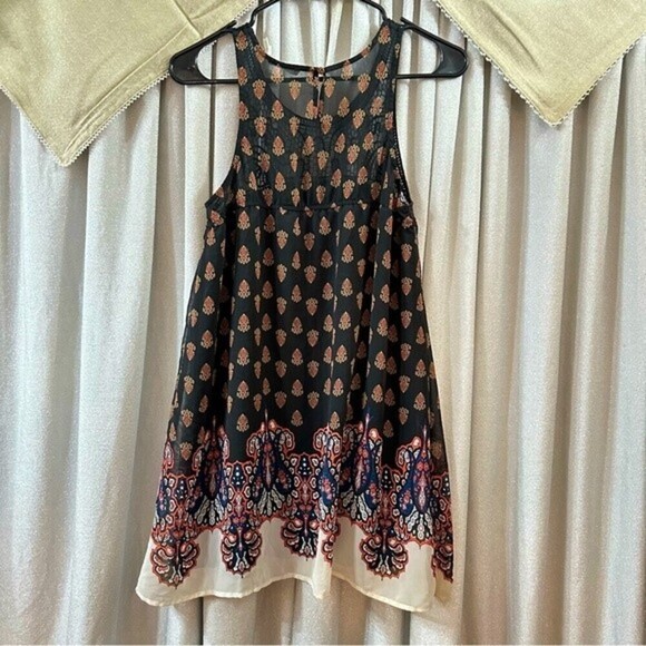 Blu Pepper Black Multicolor Geometric Boho Print Sleeveless Dress Size‎ Small - Picture 7 of 14